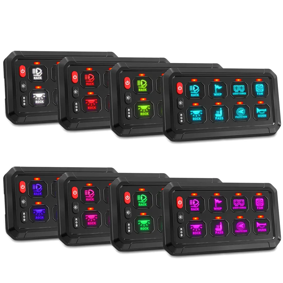 Universal Circuit Control System Relay Box Automatic Dimmable 8 Gang Switch Panel Rgb For Car Truck Offroad ATV SUV