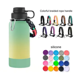 Reusable Insulated Wide Mouth Vacuum Flask 32 Oz 40oz 64oz Stainless Steel Water Bottle With Paracord Handles