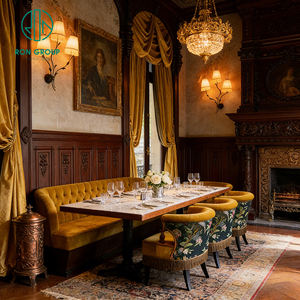 Sofá de terciopelo clásico de mediados de siglo con forma de semicírculo, mesa cuadrada de piedra para hotel/restaurante y mobiliario de asientos tipo cabina para cafetería - Product Image 2