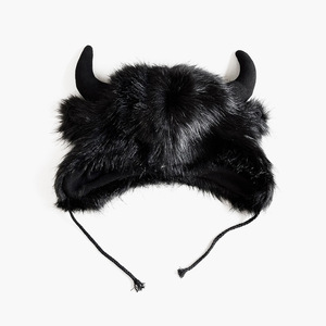 Unisex Halloween decoración divertida cabeza de <span class=keywords><strong>toro</strong></span> sombrero invierno cálido Mao Lei Feng sombrero grande negro <span class=keywords><strong>Toro</strong></span> demonio rey fiesta sombrero festivo - Product Image 3