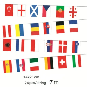廉价14 * 21厘米2024欧洲足球球迷24队国旗国家世界彩旗挂饰