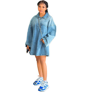 Nuovi Arrivi: Abiti Estivi Casual in Jeans di Alta Qualità a Prezzo di Fabbrica, Vestiti <span class=keywords><strong>Midi</strong></span> in Denim da <span class=keywords><strong>Donna</strong></span> Taglie Forti con Collo all'Americana - Product Image 3