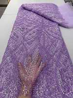 Tissu en dentelle de velours 100 % polyester écologique brodé de fleurs à sequins multicolores pour accessoires de mariage et de printemps pour filles