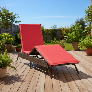 Tumbona de Ratán Sintético Marrón Rojizo para Exteriores, Silla Reclinable para Patio con Cojín, Diseño Moderno, Estilo Contemporáneo - Product Image 2