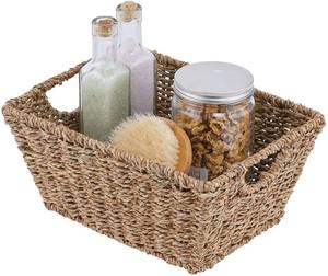 金属製洗濯カートホイール付きモーゼスバスケットかぎ針編みロープ装飾用再利用可能ギフト用小型籐海草 - Product Image 1