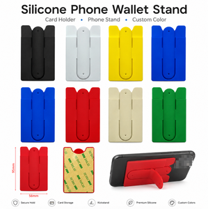 Low MOQ Custom Brand Logo Silicone Phone Card Holder Stand 2 in 1 Mobile Wallet Kickstand Stick on <b>Back</b> of Phone Promotional - Product Image 1