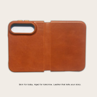 Étui de téléphone en cuir huilé premium pour Apple iPhone 18 Fold Duo, étui portefeuille à rabat, cuir de vachette véritable vintage avec fentes