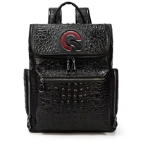 Sac à dos en cuir véritable style coréen à grain crocodile, unisexe, pliable, léger, multifonctionnel, sac d'école pour étudiants