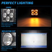 Projecteurs LED 4x4 de 3 pouces, 18W, 1296LM, 150m, Spot Amber DRL, Feux de Conduite, Étanche IP68 pour Jeep Wrangler Bronco
