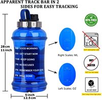 Bouteilles d'eau portables de 74 oz (2,2 L) avec marqueur de temps, grandes gourdes pour la gym, bouteilles d'eau d'un demi-gallon