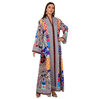 Abaya ample à manches longues en polyester respirant, col en V, avec strass et imprimé patchwork ethnique, robe musulmane