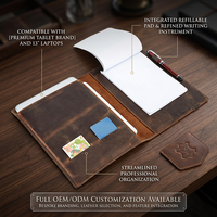 Couverture de carnet en cuir vieilli vintage A4, étui rechargeable pour agenda avec fermeture élastique et porte-stylo pour le bureau et les affaires