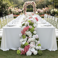 Guirlande de fleurs artificielles de luxe vert et rose pour mariage, en soie, avec hortensias et lys, pour décoration de table et de fête