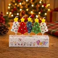 Bougies écologiques en forme de sapin de Noël, décorations de gâteau de Noël 5 couleurs, motif étoile et pois pour les fêtes d'anniversaire, de Pâques et du Nouvel An