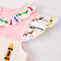 En stock, robe en coton rose pour bébé, enfant, petite fille, été, retour à l'école, décontractée, imprimée, smockée, broderie de crayons