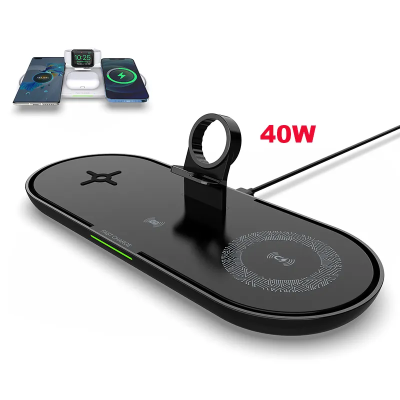 1 Sample OK Dropshipping 2022 New Arrival 40w Fast Charging Station Qi 4 In 1 Wireless Charger For Iphone And Watch Earphone