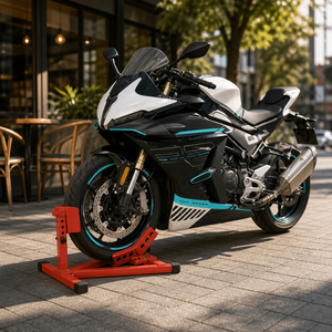 Support de <span class=keywords><strong>roue</strong></span> avant de <span class=keywords><strong>moto</strong></span> réglable en hauteur <span class=keywords><strong>pour</strong></span> transport, <span class=keywords><strong>remorque</strong></span>, stationnement, berceau en acier en forme de U, rouge, robuste - Product Image 1