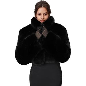 Manteau court réversible en fausse fourrure de renard pour femme, col montant, chaud, style urbain, marque Masdb pour le streetwear et le style G. - Product Image 1