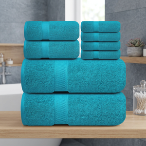Ensemble de serviettes de bain turquoise 8 pièces, couleur unie, serviettes en coton douces et absorbantes pour la maison, l'hôtel, le spa - Product Image 1