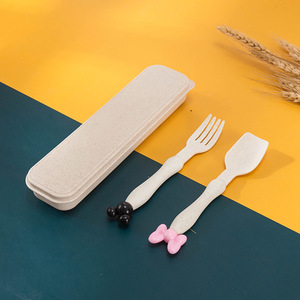 ชุดช้อนส้อม2ชิ้นสำหรับเด็กลายการ์ตูนพลาสติกด้านข้างแบบพกพาทันสมัย - Product Image 4