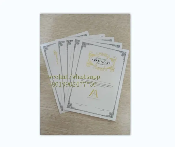 Feuille d'or marquage à chaud impression papier de sécurité garantie authentique certificat A4