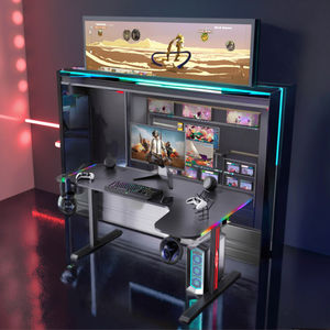 Grand <span class=keywords><strong>bureau</strong></span> moderne en métal en forme de L pour <span class=keywords><strong>bureau</strong></span> de jeu PC RVB avec chaise confortable pour joueurs - Product Image 1
