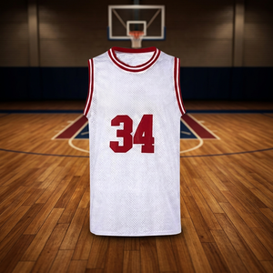 Maillot de basket-ball en maille blanche, numéro 34, imprimé rouge, col ras du cou, sans manches, unisexe, adulte, respirant, coupe régulière - Product Image 3