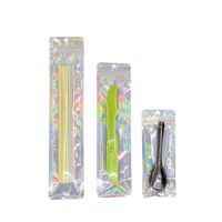 Sac d'emballage en plastique avec fermeture éclair pour accessoires, un côté, feuille d'aluminium transparente refermable, laser holographique