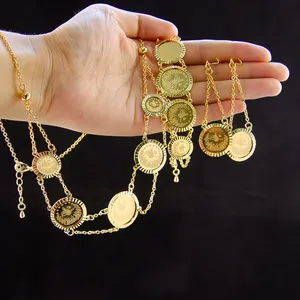New Trend Ayong Jewelry Adjustable Long Chains Jewelry Arabic Coin Jewelry Sets 24k Gold Plated Dubai