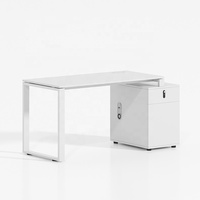 Bureau de travail en métal blanc moderne, 1 place, structure métallique, socle mural
