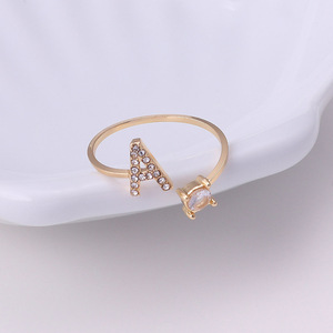 Thời trang engagement Party Quà Tặng <span class=keywords><strong>B</strong></span>ạc Rhinestone 26 chữ cái ban đầu mở Nhẫn ngón tay cho phụ nữ - Product Image 5