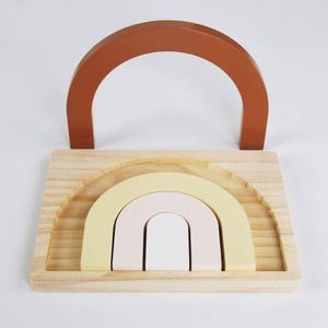 Rompecabezas de madera natural para bebés, juguete creativo con forma de arco, bloques apilables de arcoíris de madera seguros - Product Image 2