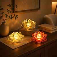Lampe LED jaune chaude en plastique à fleurs de lotus Bougie sans flamme à piles Écologique pour la fête à la maison Diwali religieux