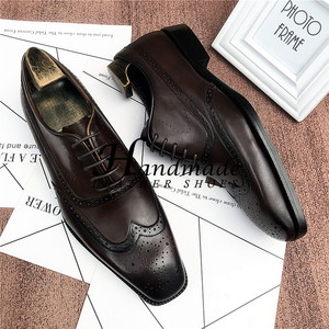 Nouvelles chaussures formelles pour hommes en cuir véritable faites à la main, chaussures Oxford à lacets, chaussures de mariage à lacets pour le marié - Product Image 4