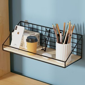 Étagère murale Shi Lifan en bois massif, sans perçage, type crochet, organisateur de bureau à une seule couche, support de rangement pour usage domestique et professionnel - Product Image 1