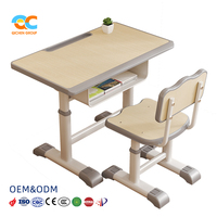 Bureau d'étude et chaise réglables en hauteur, finition grain de bois rose, avec étagère, pour salle de classe, idéal pour la production à grand volume