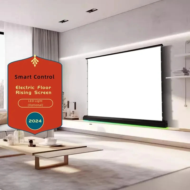 High Quality 100 Inch 16:9 Motorized Floor Rising Screen Soft White Material HD 4K Projection Screens Home Theater