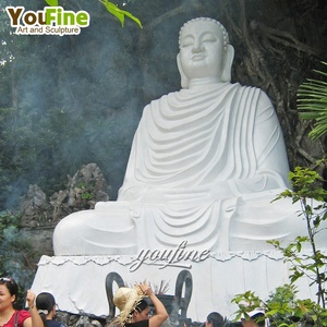 Large White Natural <strong>Stone</strong> Marble <strong>Buddha</strong> Sitting in Meditation - Product Image 3