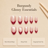 Y87 Kaixin Faux ongles à presser courts forme amande, base rose nude, avec French manucure bordeaux doux, pour usage intérieur, fournitures pour ongles