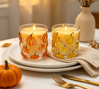 Pot à bougie en verre transparent avec motif de citrouille peint à la main, décoration d'automne pour la maison, Halloween, Thanksgiving, vente en gros