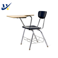 Bureau d'école moderne en fer et bois avec cadre thermolaqué, design durable réglable en hauteur, sans accoudoirs