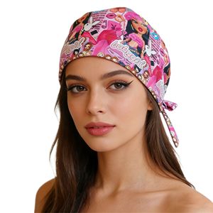 Cappello da Infermiera Personalizzato con Logo, Stampa Cartoon, Regolabile <span class=keywords><strong>in</strong></span> Cotone, Cappelli Sanitari con Fodera <span class=keywords><strong>in</strong></span> Raso e Apertura per Coda di Cavallo per Donne con Capelli Lunghi - Product Image 4