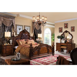 <span class=keywords><strong>Letto</strong></span> Matrimoniale in Legno Massello Americano con Vera Pelle, Colonne Romane in Stile Europeo Retrò di Lusso, 1,8 M - Product Image 2