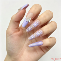 Ongles cercueil personnalisés motif marguerite violette et papillon, service OEM/ODM, support marque privée