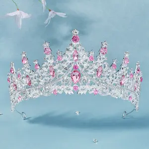 स्वप्निल गुलाबी थोक राजकुमारी स्फटिक क्रिस्टल सौंदर्य कस्टम हस्तनिर्मित तमाशा रानी मिस वर्ल्ड क्राउन और टियारा