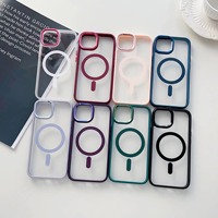 Casing Ponsel Magnetik Cincin Kamera Penutup Belakang Akrilik Jernih Kristal untuk iPhone 14 Casing Pelindung Kamera Lensa Logam