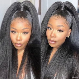 Perruque Yaki Lisse 360 Lace Frontal en Cheveux Humains, Ligne de Cheveux Naturelle, 100% Cheveux Humains Réels, Bonnet Ajustable, Cheveux Longs et Lisses Élégants - Product Image 6