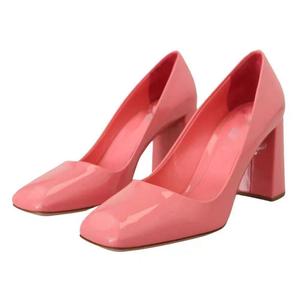 Sandales classiques à talons épais et bout carré pour femmes, couleur unie, personnalisables, en cuir verni, idéales pour le bureau - Product Image 1