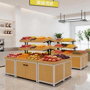 Expositor de Frutas Ajustable de Doble Cara y Alta Resistencia con Marco Metálico Blanco y Gabinete de Madera para Productos Agrícolas - Product Image 2