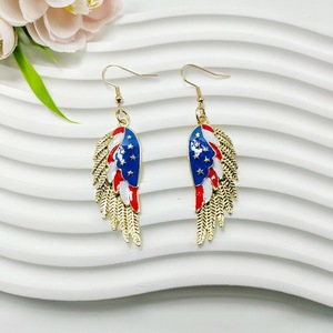 Independence Day USA Love Wings Zinc Alloy Drop Earrings Red White and Blue <strong>Striped</strong> <strong>Flag</strong> Trendy Heart Shape Wholesale - Product Image 4